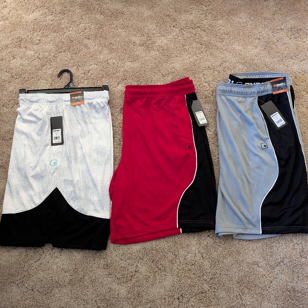 Men's And1 Athletic Shorts - White, Red, and Gray